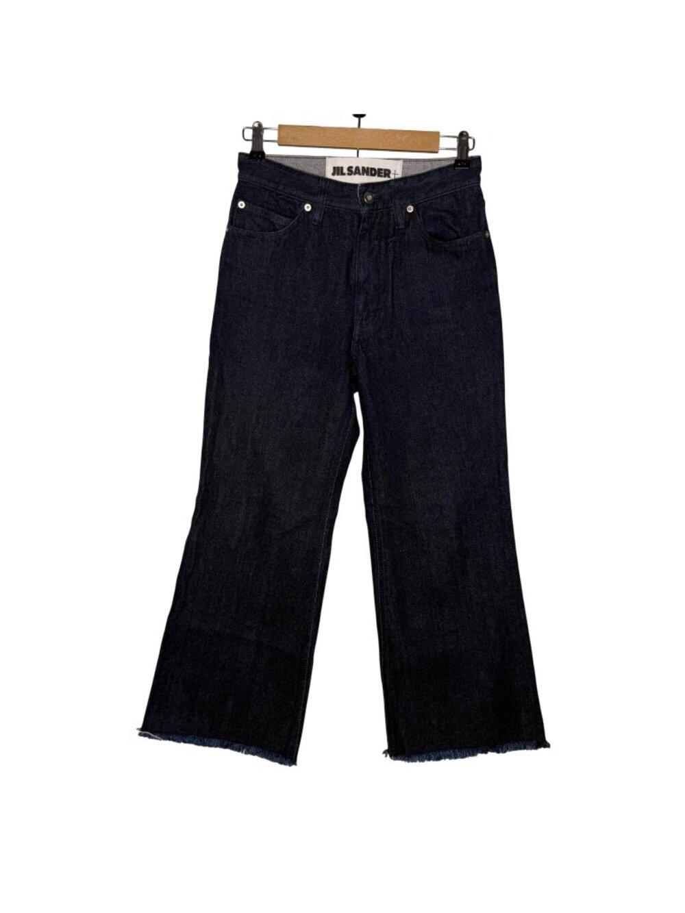 Jil Sander Jeans Women's sz 26 Dark Indigo Wide Leg Cropped Raw Hem Made in Japa